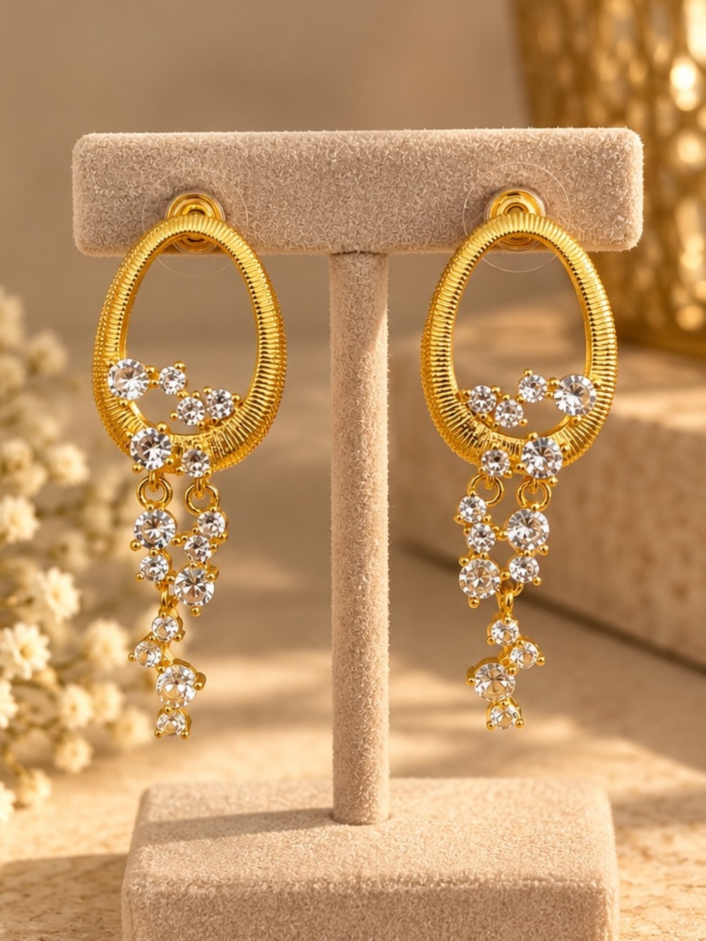 Elegant Gold Crystal Drop Earrings
